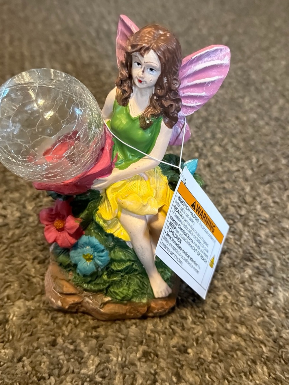 Fairy Garden Solar Figurine - Pink, Green & Yellow Decorative Accent